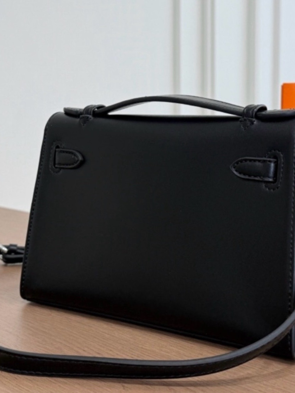 Limited Ed. Hermes Black Swift Leather White & Yellow Daisy Kelly Pochette Bag - Picture 2 of 4